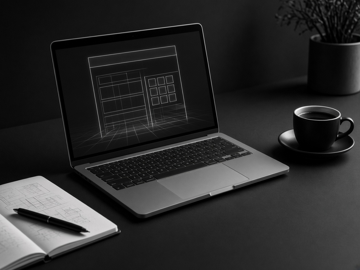 Laptop showing a website wireframe during assessment
