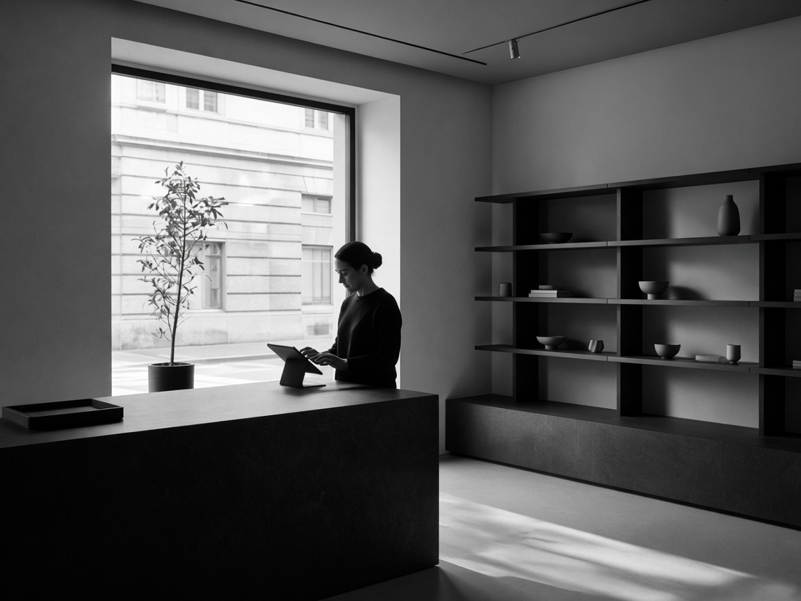 Operator running a calm site from a tablet at the counter